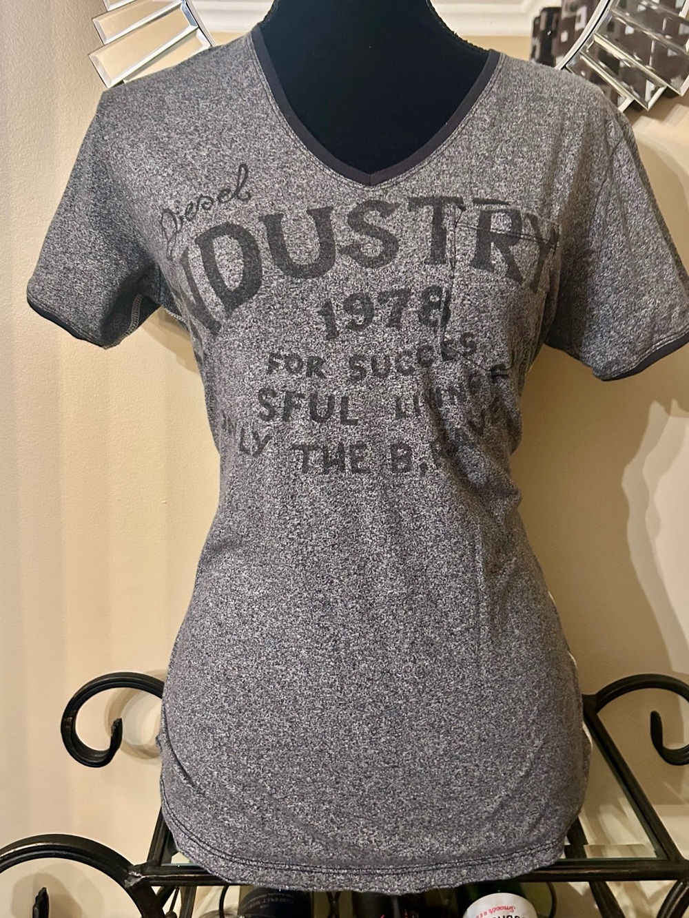 Diesel Y2K V-Neck 'Industry' Graphic Tee